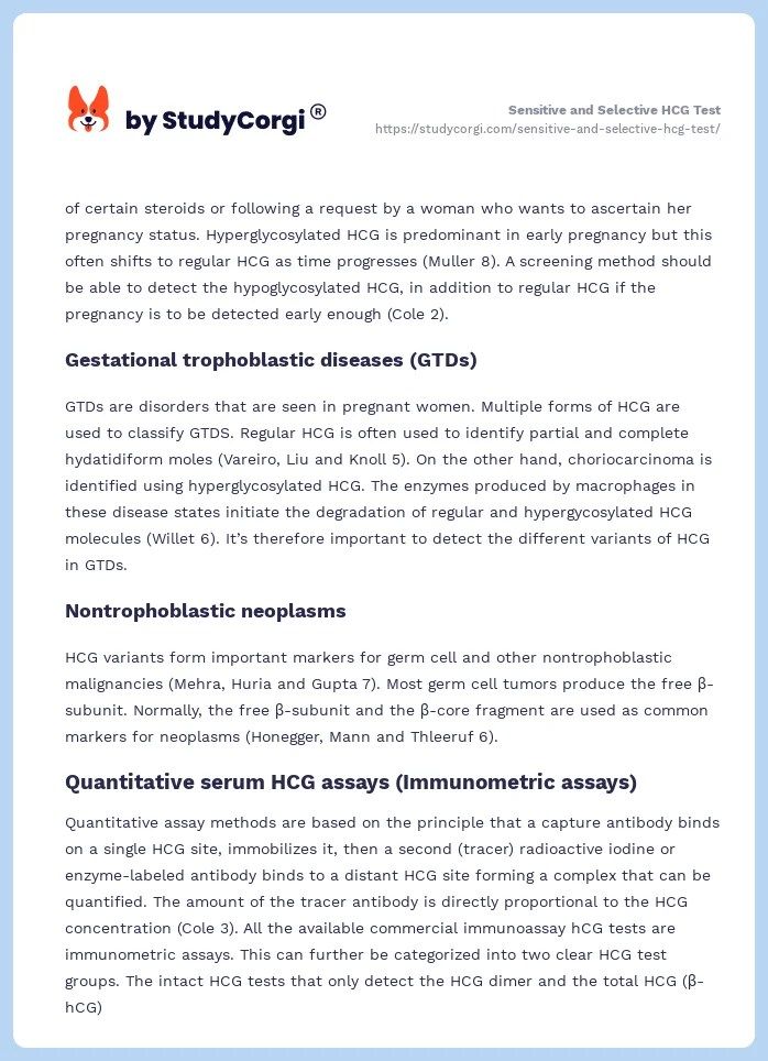 Sensitive and Selective HCG Test Free Essay Example