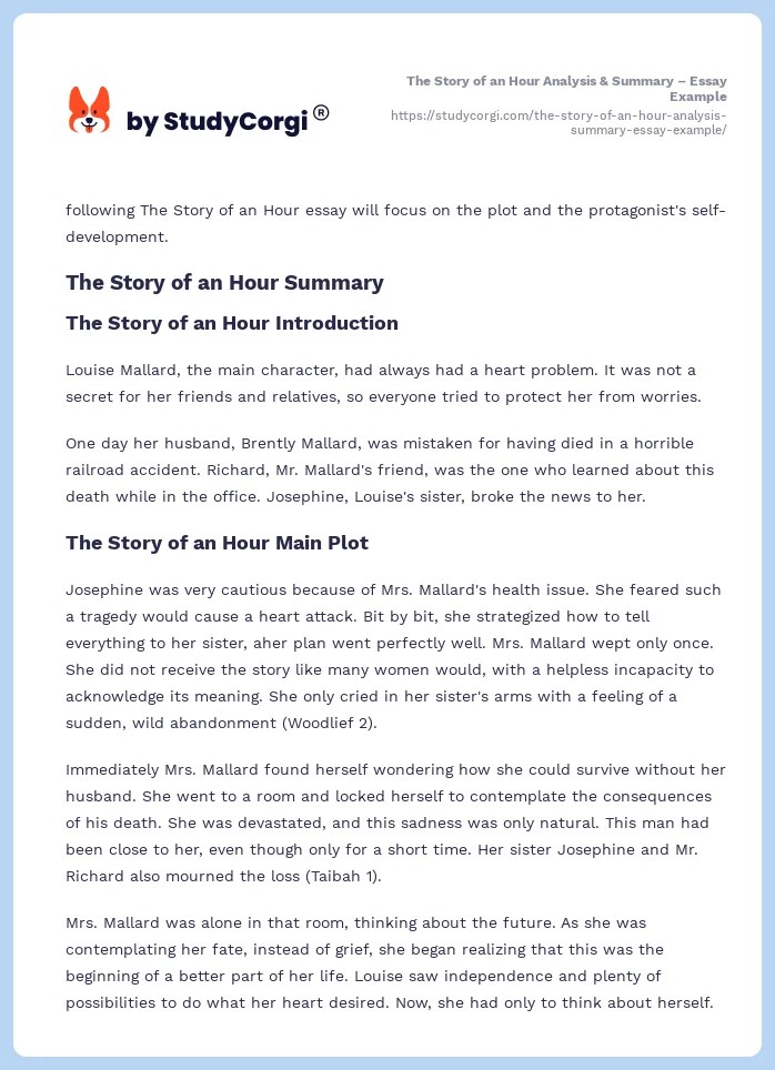 The Story of an Hour Analysis & Summary Essay Example