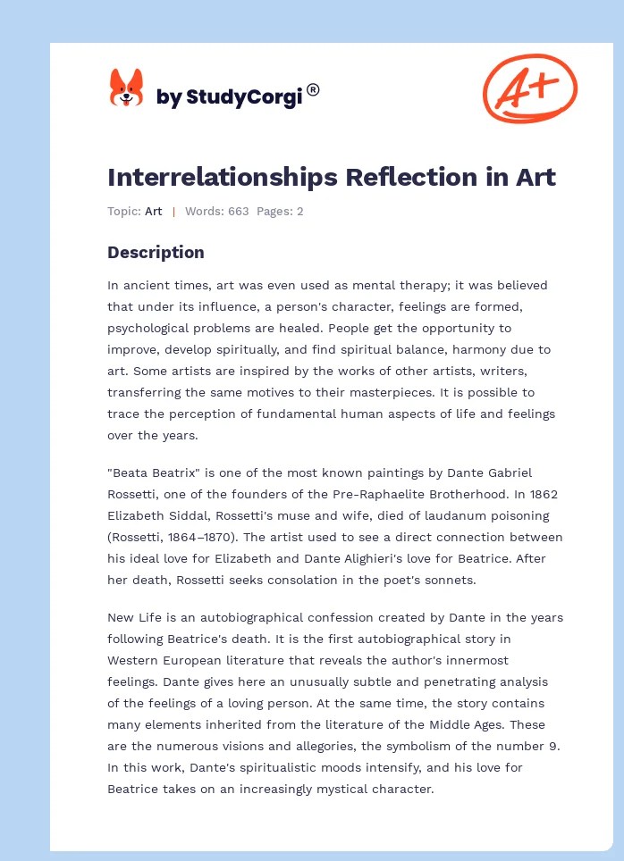 Interrelationships Reflection in Art Free Essay Example