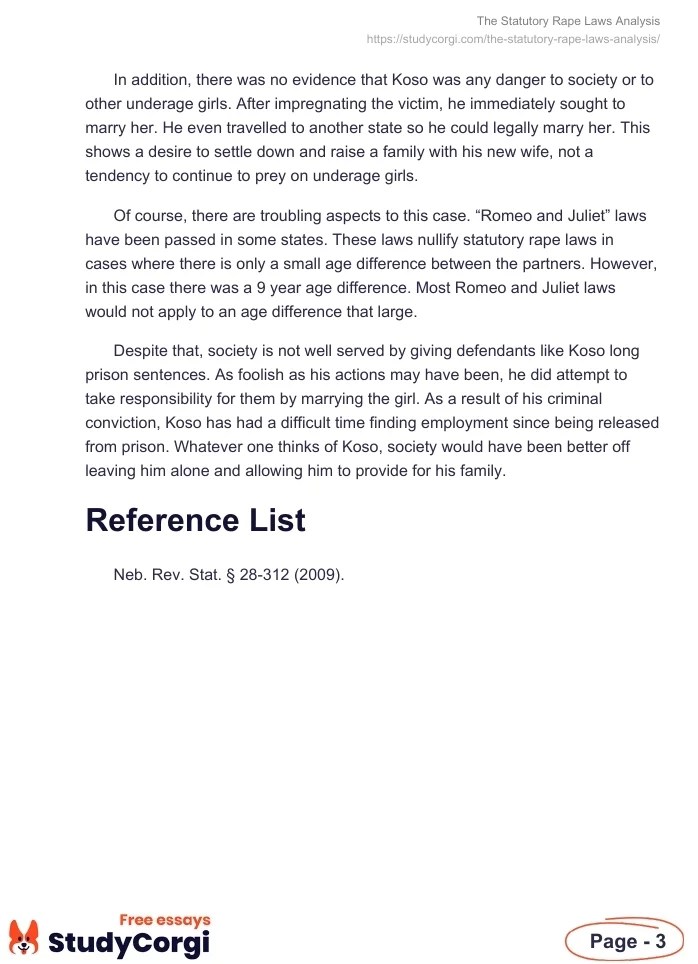 The Statutory Rape Laws Analysis Free Essay Example