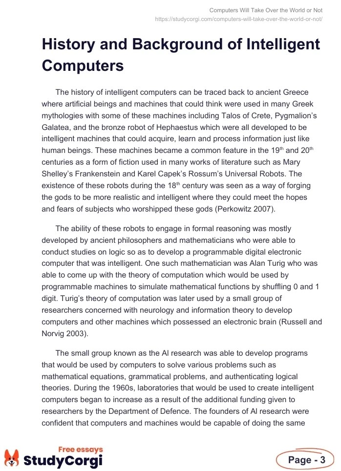 Computers Will Take Over the World or Not Free Essay Example
