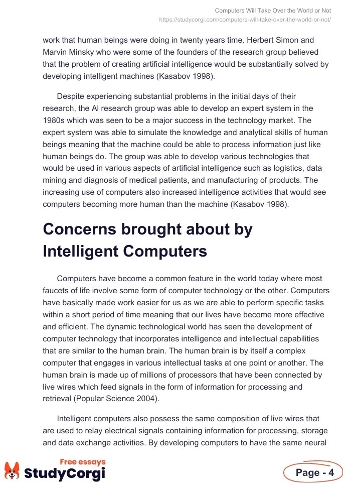 Computers Will Take Over the World or Not Free Essay Example