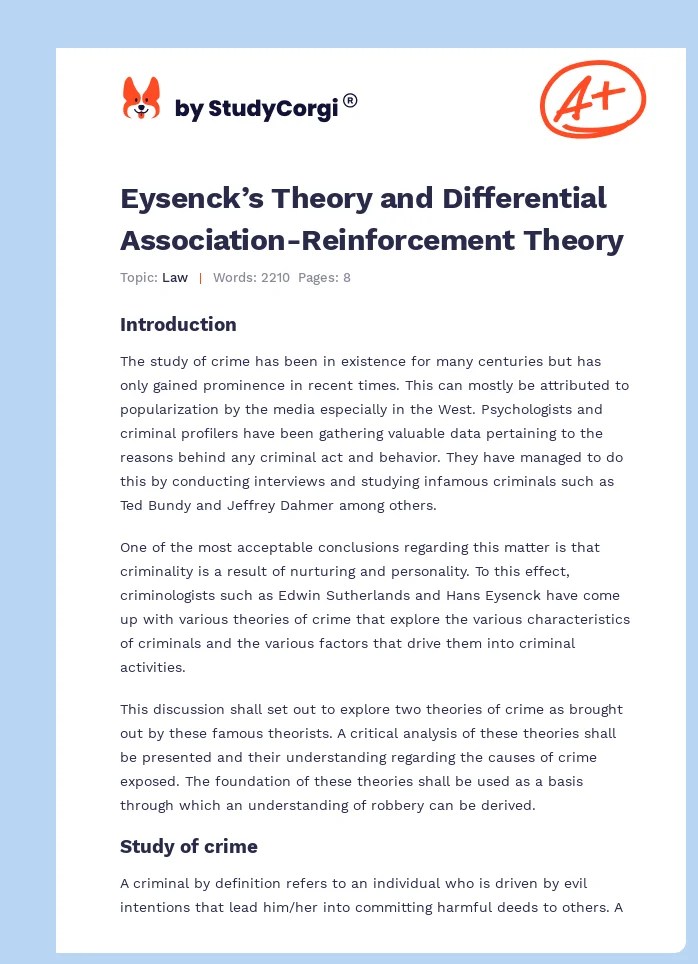 Eysenck's Theory and Differential AssociationReinforcement Theory