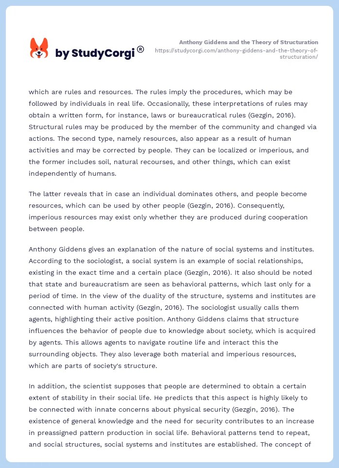 Anthony Giddens and the Theory of Structuration Free Essay Example