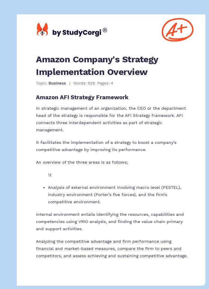 Amazon Company's Strategy Implementation Free Essay Example
