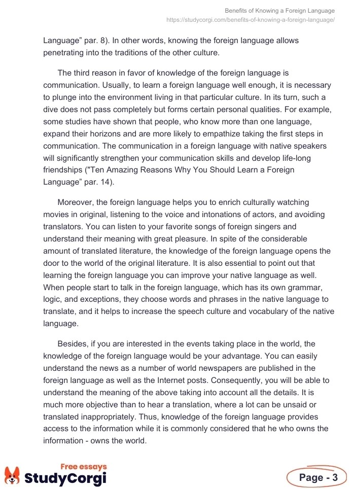 Benefits of Learning a Foreign Language Essay Example for Free