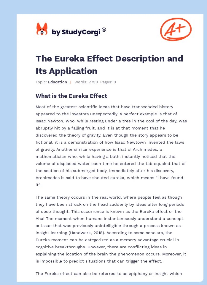 The Eureka Effect Description and Its Application Free Essay Example