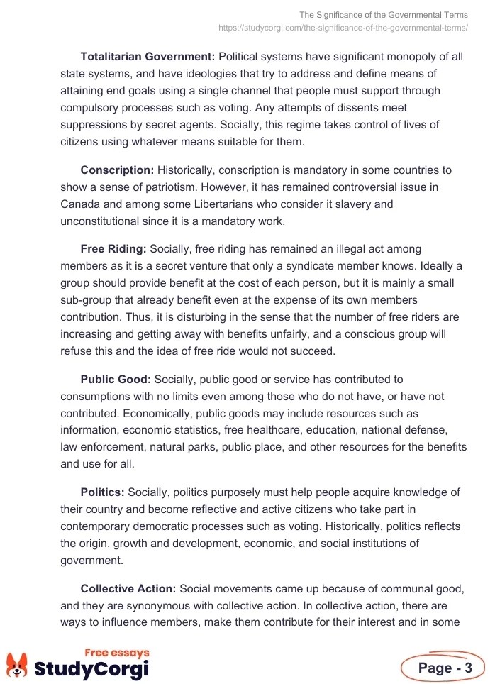 The Significance of the Governmental Terms Free Essay Example