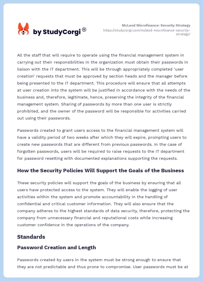 McLeod Microfinance Security Strategy Free Essay Example