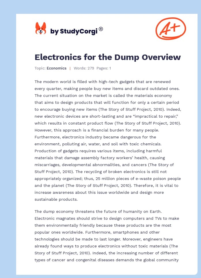 Electronics for the Dump Overview Free Essay Example
