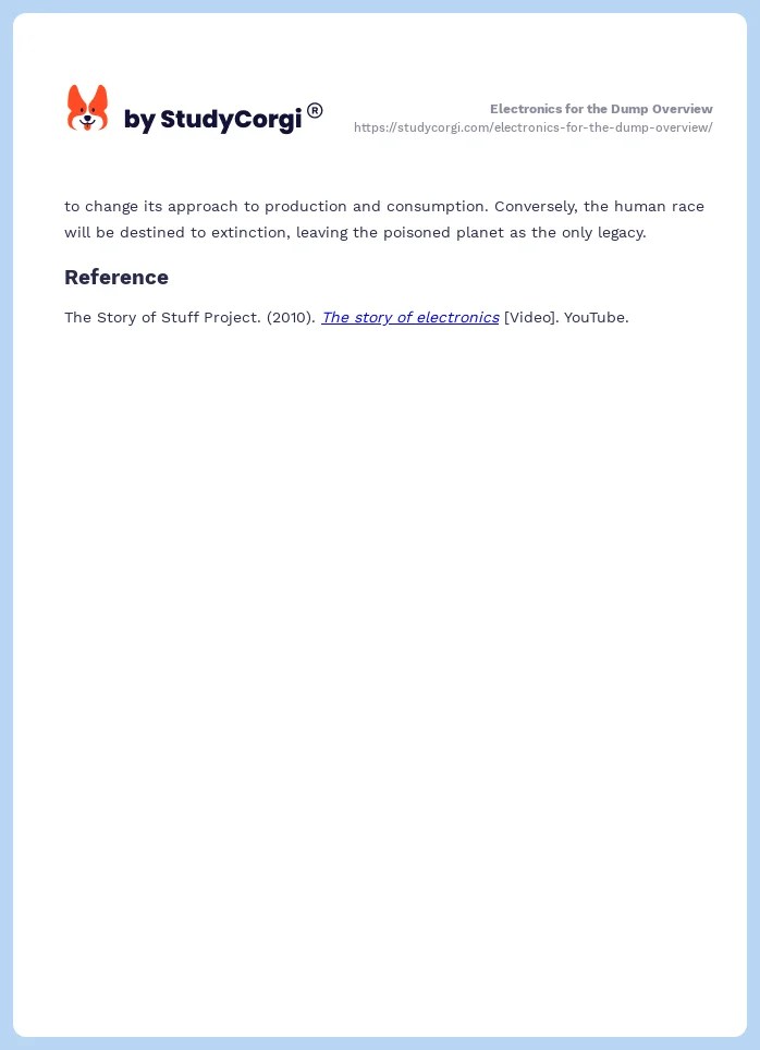 Electronics for the Dump Overview Free Essay Example