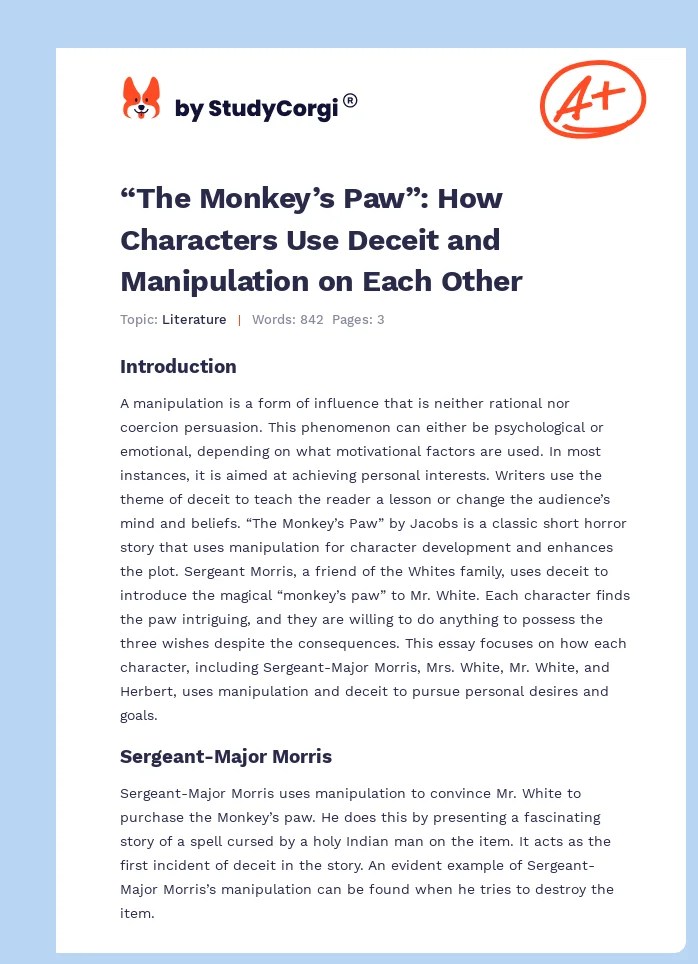 "The Monkey's Paw" How Characters Use Deceit and Manipulation on Each