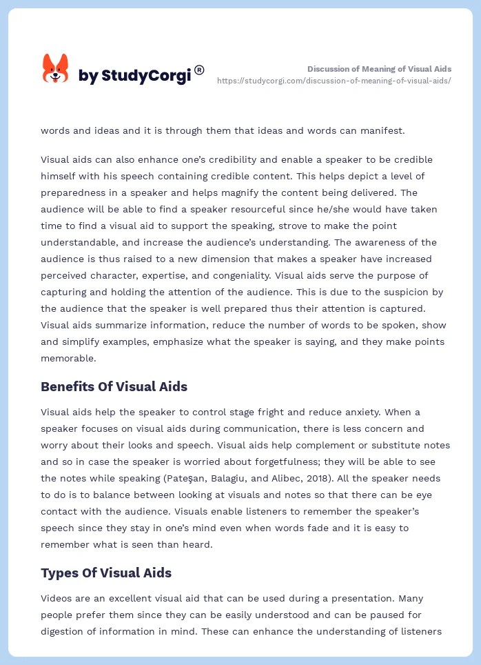 Discussion of Meaning of Visual Aids Free Essay Example
