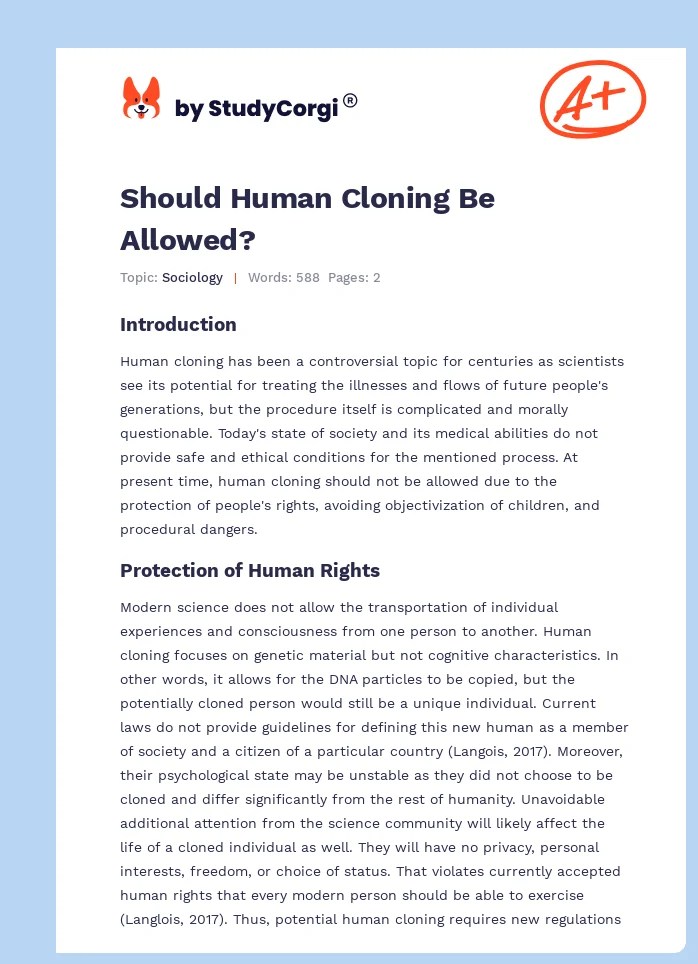 Should Human Cloning Be Allowed? Free Essay Example