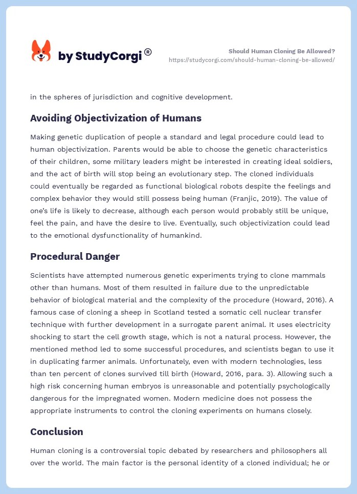 Should Human Cloning Be Allowed? Free Essay Example