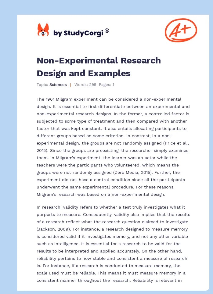NonExperimental Research Design and Examples Free Essay Example