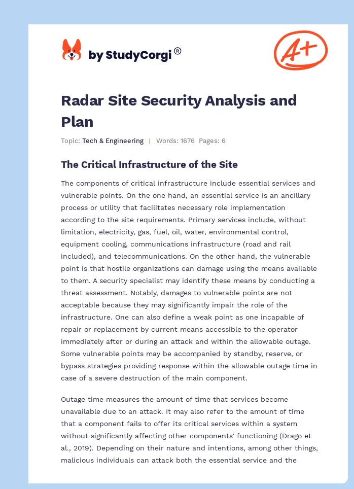 Radar Site Security Analysis and Plan Free Essay Example