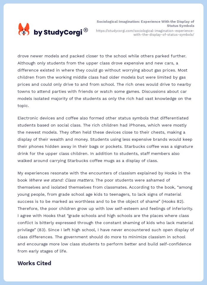 Sociological Imagination Experience With the Display of Status Symbols