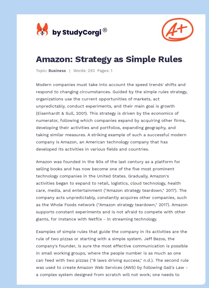 Amazon Strategy as Simple Rules Free Essay Example