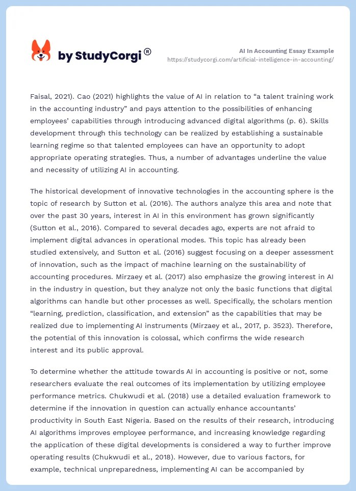 AI In Accounting Essay Example