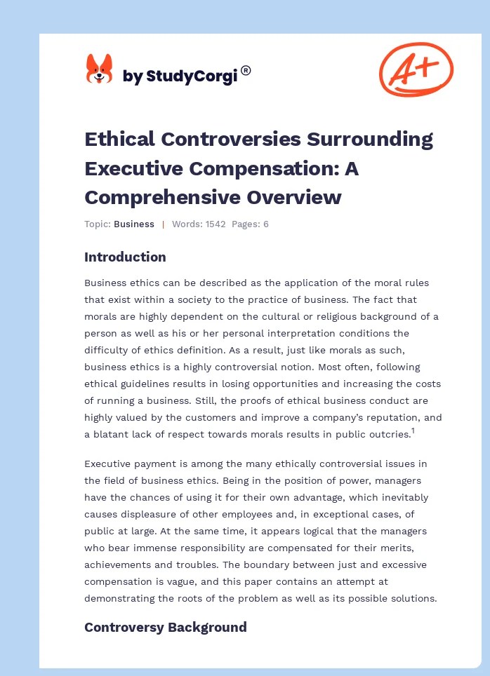 Ethical Controversies Surrounding Executive Compensation A(03)