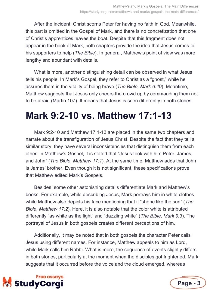 Matthew's and Mark's Gospels The Main Differences Free Essay Example