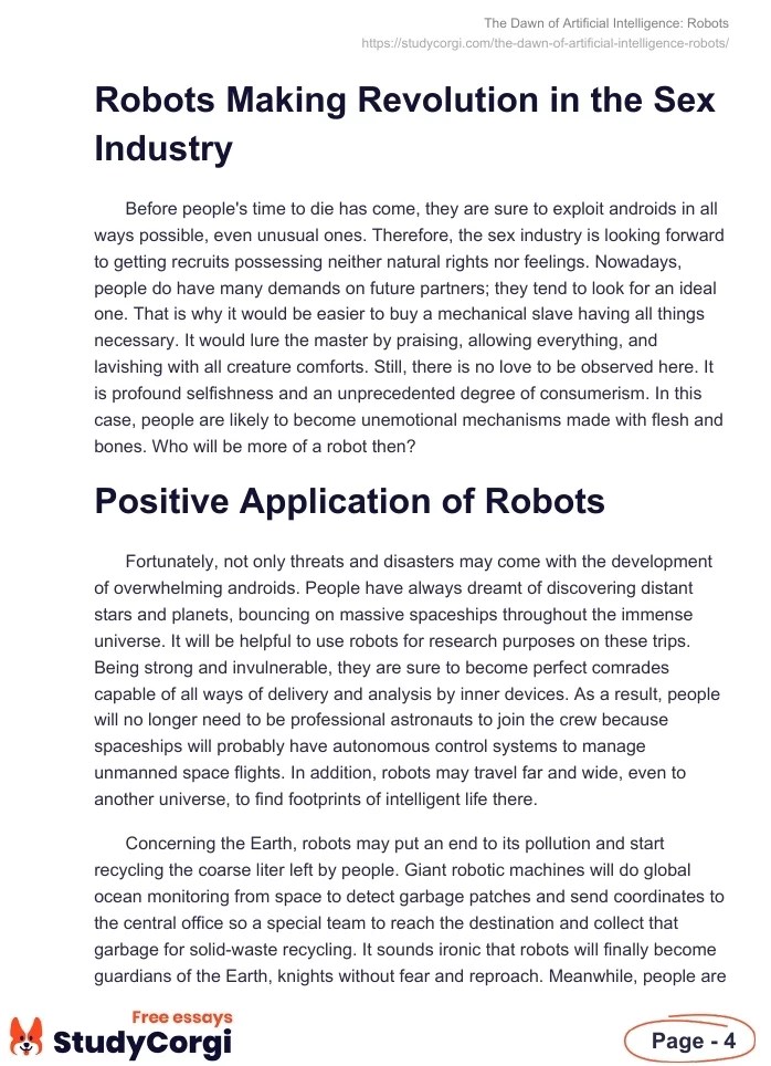 The Dawn of Artificial Intelligence Robots Free Essay Example