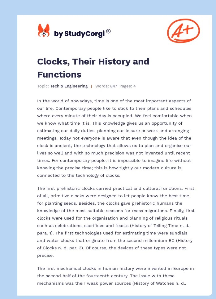 Clocks, Their History and Functions Free Essay Example