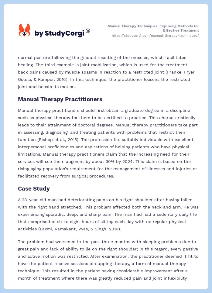 Manual Therapy Techniques Management of Joint and Tissue Problems and