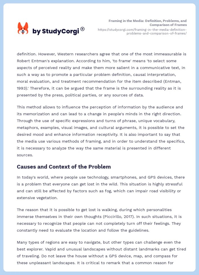 Framing in the Media Definition, Problems, and Comparison of Frames
