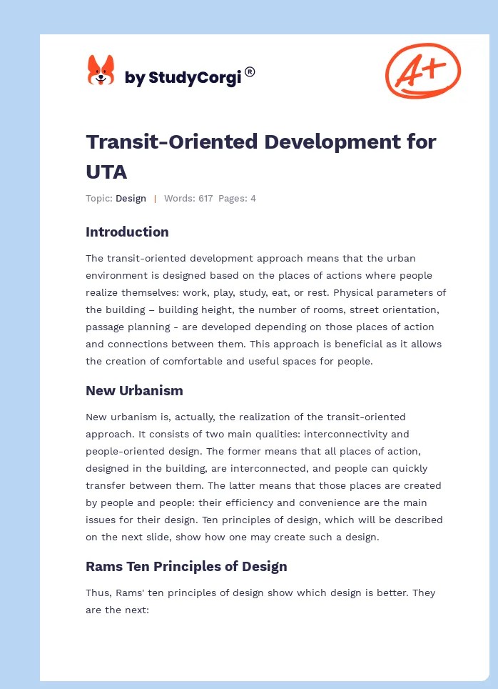 TransitOriented Development for UTA Free Essay Example