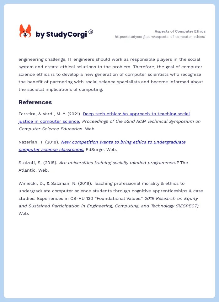 Aspects of Computer Ethics Free Essay Example