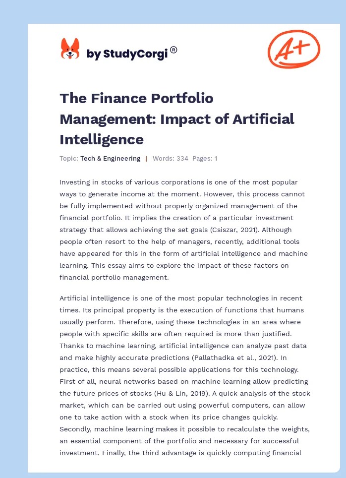 The Finance Portfolio Management Impact of Artificial Intelligence
