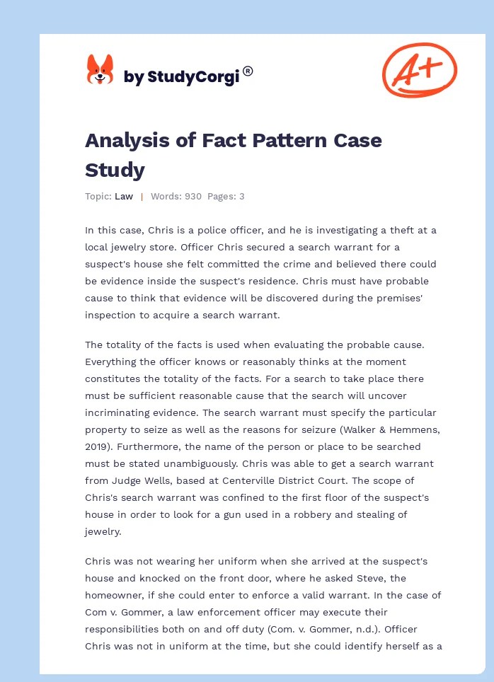 Analysis of Fact Pattern Case Study Free Essay Example