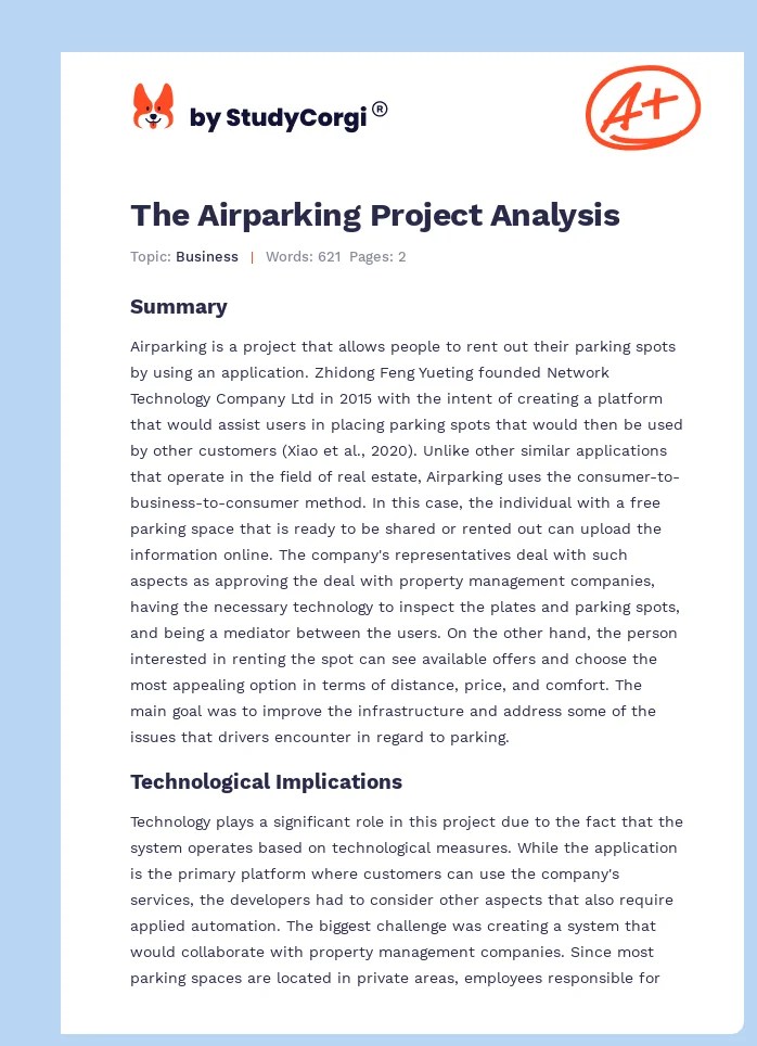 The Airparking Project Analysis Free Essay Example