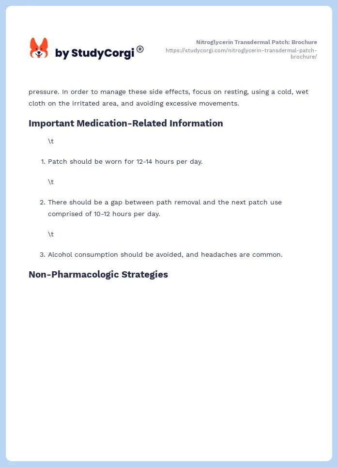Nitroglycerin Transdermal Patch Brochure Free Essay Example