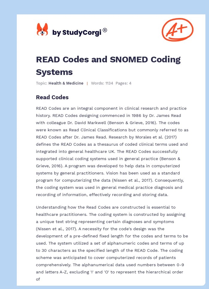 READ Codes and SNOMED Coding Systems Free Essay Example