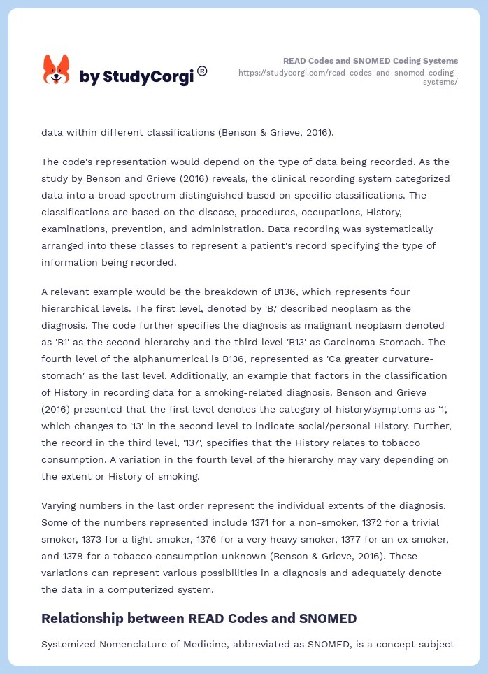 READ Codes and SNOMED Coding Systems Free Essay Example
