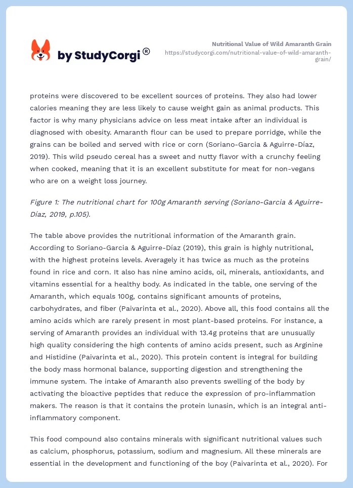 Nutritional Value of Wild Amaranth Grain Free Essay Example
