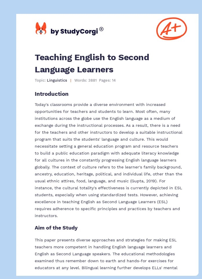 Teaching English to Second Language Learners Free Essay Example