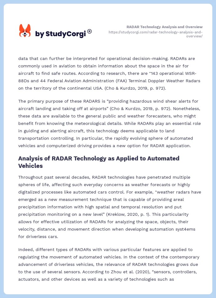 RADAR Technology Analysis and Overview Free Essay Example