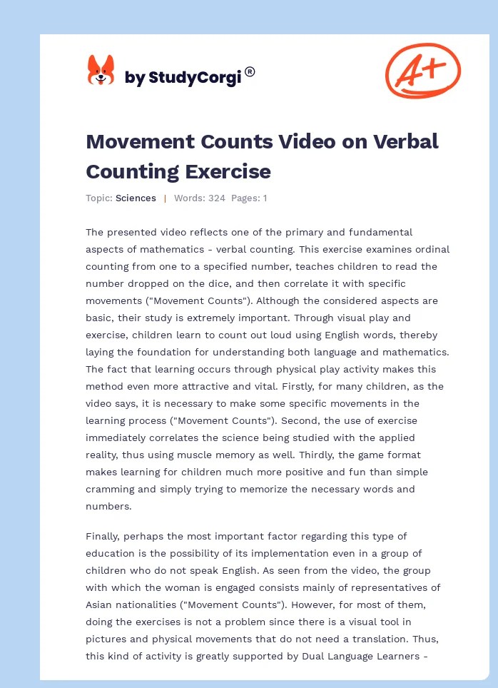 Movement Counts Video on Verbal Counting Exercise Free Essay Example