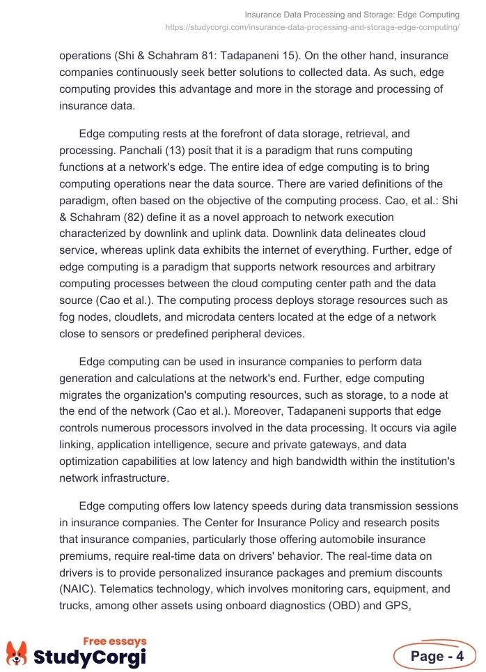 Insurance Data Processing and Storage Edge Computing Free Essay Example