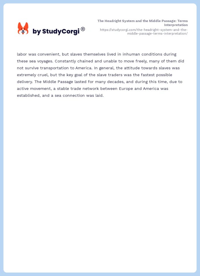The Headright System and the Middle Passage Terms Interpretation
