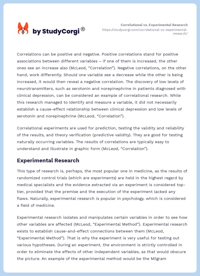 Correlational vs. Experimental Research Free Essay Example