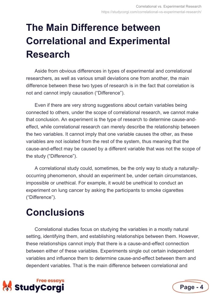 Correlational vs. Experimental Research Free Essay Example