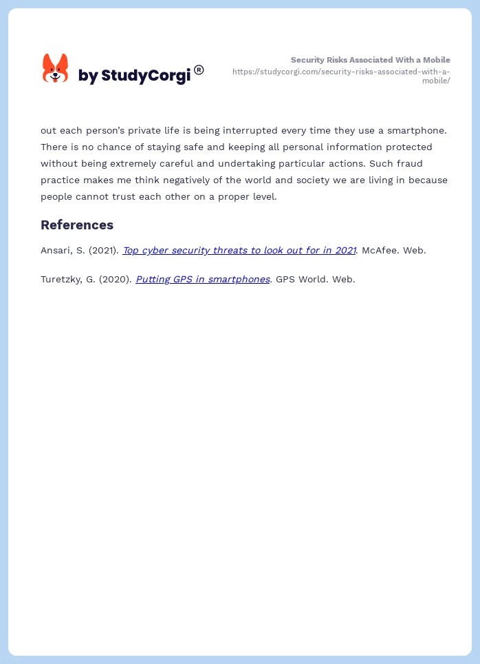 Security Risks Associated With a Mobile Free Essay Example