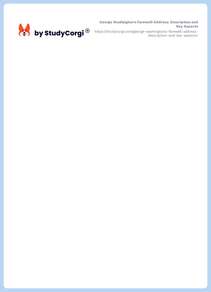 George Washington's Farewell Address: Description and Key Aspects