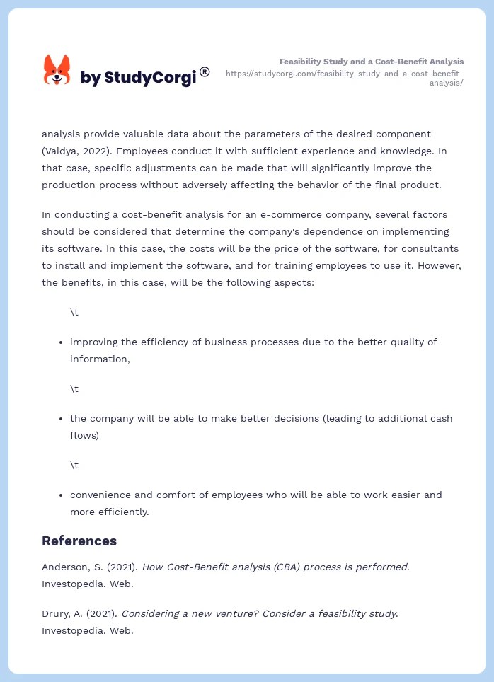 Feasibility Study and a CostBenefit Analysis Free Essay Example