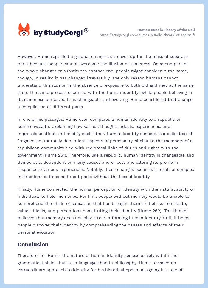 Hume's Bundle Theory of the Self Free Essay Example